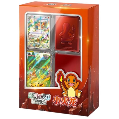 Juego de caja de regalo de Pokémon Collect 151 First Partner Premium Charmander – Versión china simplificada – Tarjeta promocional Charmander – Estuche sellado nuevo