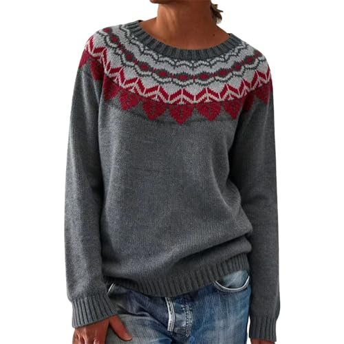 Image of HOOUDO Black Jumpers for Women Uk Fairisle Icelandic Sweaters Ladies Soft Comfortable Nordic Jumper Cosy Warm Sweater Casual Pullover Tops Knitwear Work Tops for Women Uk