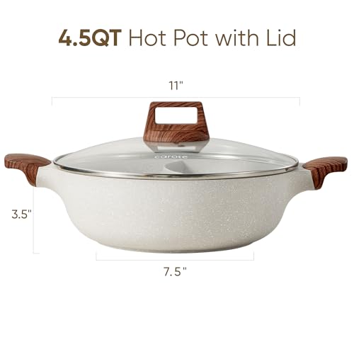 CAROTE Hot Pot with Divider Double Flavor Divided Stockpot with Glass Lid, Dual Sided Nonstick Stock Pot, Shabu Shabu Pots, Cookware for Induction Cooktop Gas Stove, 4.5-QT - Image 3
