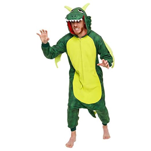 Plush One Piece Dragon Costume - Unisex Adult Cosplay Animal Pajamas - Silver Lilly (Green, X-Large)