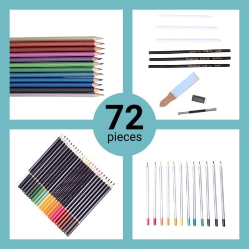 HTI Fairfax & Co 72 Piece Pencil Sketching Set with Portable Case | Premium Quality Drawing Pencils Artists Drawing and Sketching Pencil Set with Case Shading & Colouring Pencils Set Art Tool Kit