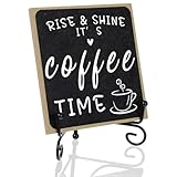 Rustic Wooden Plaque Coffee Sign, 4 Inch Farmhouse Coffees Bar Sign Coffees Bars Decor, Rise & Shine It's Coffee Time Bar Tabletop Shelf Accessories for Home Kitchen Tabletop Decor