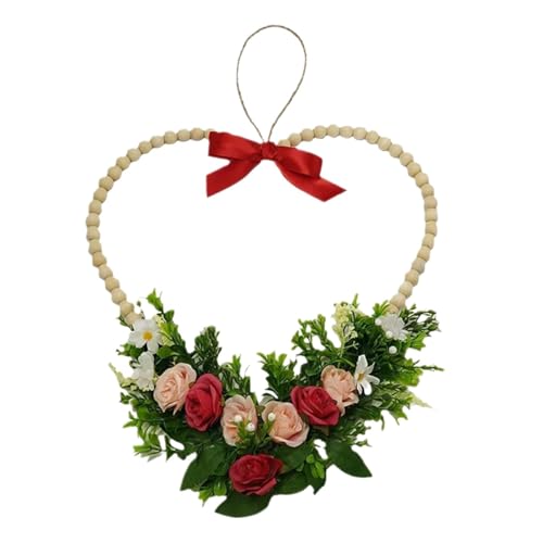 SVCEQZE Coronas florales artificiales para interiores, colgante de corona de flores artificiales, decoración del hogar, diseño de corazón floral decorativo para pared, chimenea, sala de estar,
