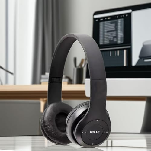 Image of Wireless Bluetooth Over Ear Headphones with Mic Adjustable Headband Stereo Headset Deep Bass & Memory Card Support