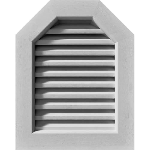 Rustic Wood Gable Vent w/ 1" x 4" Flat Trim Frame, 24"W x 34"H Octagonal Top Gable Vent (29"W x 39"H Frame Size): Primed, Functional, Rough Sawn Western Red Cedar