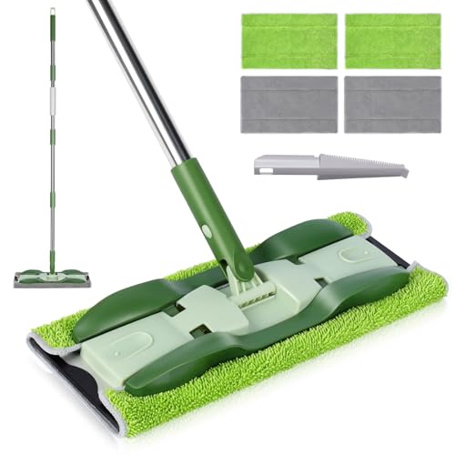 Masthome Mikrofaser Flachmopp 360 Drehbarer Kopf Edelstahlgriff 84156 cm 4 doppelseitige Pads inkl. Schaber für Hartholz Laminat Fliesen & Marmor