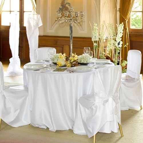Nappe ronde en satin blanc infroissable pour table banquet - 4