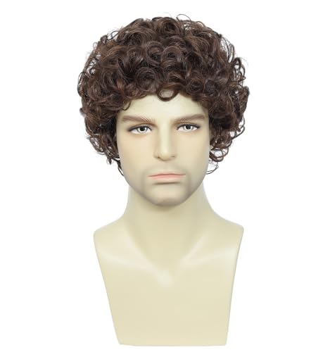 Image of Short Afro Curly Wig for Men,Buddy the Elf Wig, Home Alone Kevin McCallister Costume Wig, Perfect for Halloween Cosplay, The Office Dwight Schrute Costume, Daily Wear & Themed Parties (Medium Brown)