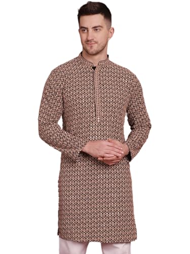 Image of Jompers Men's Pure Cotton Regular Fit Sequin Embroidered Kurtas