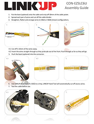 LINKUP - Snagless RJ45 Cat6 UTP Connectors EZ Pass Through Ends | Ethernet Cat 6 8P8C Solid Plug | UTP Gigabit Round Cable Connector | Platinum 50 Mi Gold Plated High Performance | 50 Pack