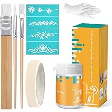 3oz Etching Starter Kit for Intricate Designs, DIY Art Craft Bundled with 3 Application Brushes, 1 Paper Tape, 1 Nitrile Gloves, 1 Silk Screen Label, Perfect for Mirrors, Windows, Glassware