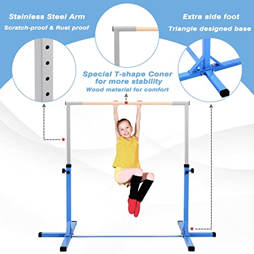 Paname Expandable Gymnastics Kip Bars, 3' To 5' Adjustable Height Horizontal Bars, Home Gym Equipment For Junior Training Monkey Bars For Kids Indoor (Blue) #TOP4