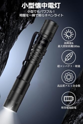 RISEMART LED 懐中電灯 小型 ペンライト 高輝度 120ルーメン mndtBK02t の商品画像 1