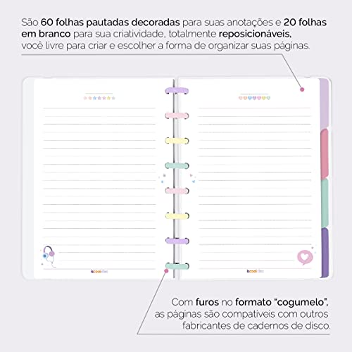 Caderno Disco IsCool Inteligente A5 Candy Poá Coração Roxo