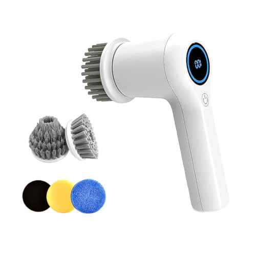 Tiardey Brosse de nettoyage électrique avec 5 têtes de brosse remplaçables, épurateur électrique portatif pour baignoire, sol, mur, carrelage, toilettes, fenêtre, évier