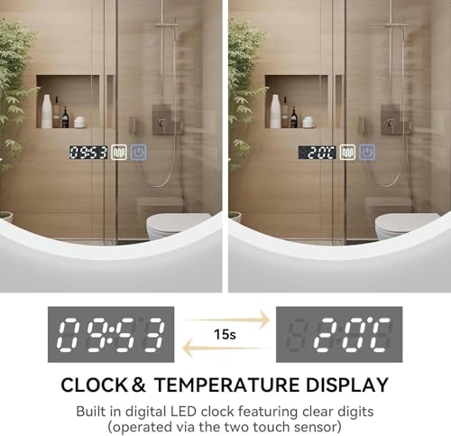 Miroir rond de salle de bain avec écran tactile anti-buée pour un reflet net - 5
