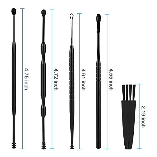 Jianyi Ear Pick Ear Wax Removal Kit, Ear Cleansing Tool Set, 5Pcs Ear Curette Ear Wax Removal Tool Clear With A Storage Box And Cleaning Brush (Black) #TOP4