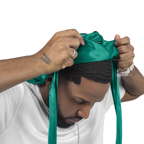 ForceWave Pacote de 2 peças sedosas Durag para homens e mulheres, cetim premium Deluxe Du-rag, Preto