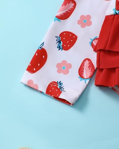 Image of Toddler Girl Swimsuit Baby Girl Bathing Suit Long Sleeve Floral Zipper One-Piece Rash Guard Swimsuit with Hat