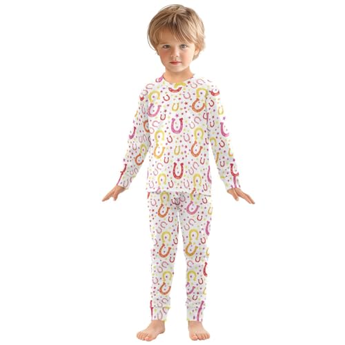 Pajama Sets Long Sleeve Colorful Horseshoes and Stars Soft Comfy Sleepwear 2 Piece PJS 3-8T2