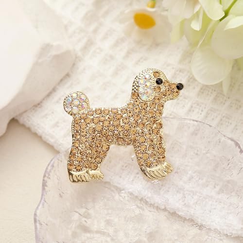 Image of Rhinestone Gold Dog Brooch Pins for Women Cute Puppy Lapel Pin Animal Costume Jewelry Accessory Suit Collar Dress Jacket Festival Gift for Pet Lovers