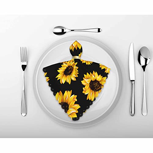 Mxocom Yellow Flower Cloth Napkins Set Of 4 Sunflower Bloom Petals Lively Nature Bright Color In Dark Dinner Napkins Washable For Home, Parties, Weddings And Banquet 18 X 18 Inch #TOP3