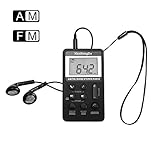 Portable Radio With Headphones, ALLOMN Pocket AM/FM Radio, Mini Digital Tuning Walkman Radio, with Rechargeable Battery, Earphone, Lock Screen for Walk/Jogging/Gym/Camping-Black