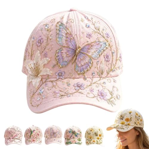 Garden Morning Cap, Botanical Cottagecore Hat for Women (Butterfly)