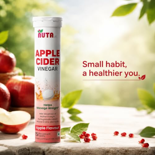 Image of Apple Cider Vinegar Effervescent Tablets | Apple Flavour | With Mother Vinegar, Pomegranate Extract, Vitamin B12 & Vitamin B6 | Fizzy Drink Tablets | 90 tablets