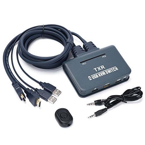 USB HDMI KVM Switch 2 Ports, Selector Switcher for 2PC Sharing Video Monitor and Keyboard, Mouse, Scanner, Printer, HUD 3840x2160/ 4K×2K@30hz