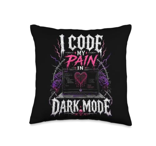 I Code My Pain in Dark Mode Emo Nerd Throw Pillow