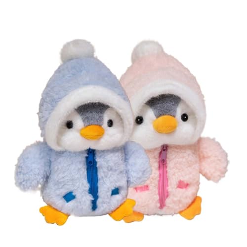 GPPYMX Christmas Plush Penguin Stuffed Animal 9.8’’ Cute Stuffed Penguin Plush Toy with Fuzzy Fleece Jacket and Hat Little Plush Dolls for Boys Girls Birthday (2 Pack,Blue+Pink)