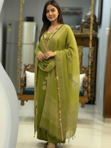 Image of ANNI Designer Women's Rayon Viscose Straight fit Printed Embroidered Kurta with Pant & Dupatta | Ethnic Kurta Set for Women | Daily, Office & Festive Traditional