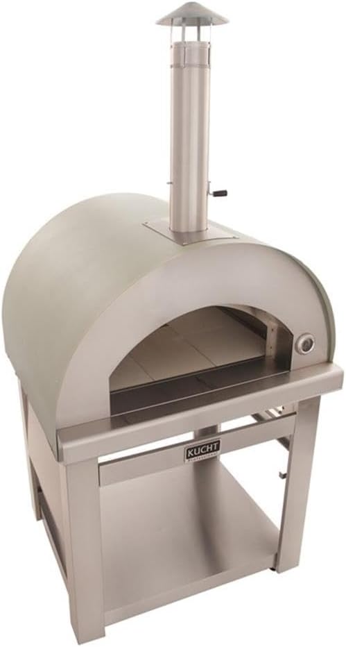 Pemberly Row Outdoor Wood-Fired Pizza Oven, Stainless Steel Exterior, Firebricks Interior Floor, Foldable Side Tables, Built-in Temperature Gauge, All-Weather Cover Included, Durable Backyard Cooking