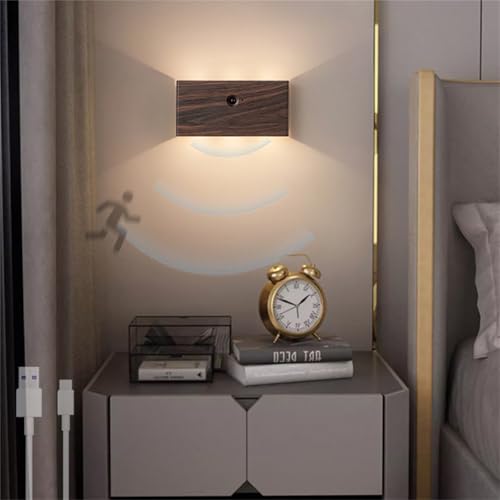 Luz de noche LED pasillo y escaleras inalambrica con sensor de movimiento madera oscura