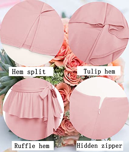 Hanna Nikole Womens Plus Size Ruffle Wrap Dress Peplum Sleeve Bodycon Cocktail Dress Office Wear To Work Dress Light Pink 22W #TOP1