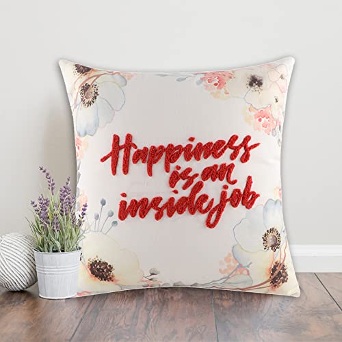 Image of Home-The Best is for You Reversible Floral Printed and Embroidered Cushion Cover 16 Inch X 16 Inch Pack of 1 (White::Green::Yellow, 1)