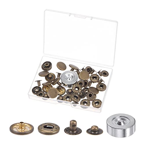 Uxcell 12 Sets Snap Fasteners Kit, 15Mm 0.59" Copper Metal Press Studs Buttons Tool With Base & Storage Box For Clothing Leather Sewing, Bronze #TOP8