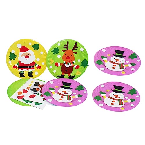 VICASKY 6pcs DIY Paper Plate Decal Material Pack Christmas Boys and Girls Handmade Sticker Crafts for Party Arts Random Style