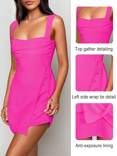 Image of Women's Sexy Ruched Mesh Midi Short Dresses for Women Square Neck Fitted Elegant Club Party Cocktail Dress