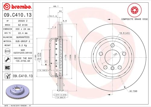 Brembo 09.C410.13 - Disco Freno Composto (Set Di 1) - Anteriore - 5