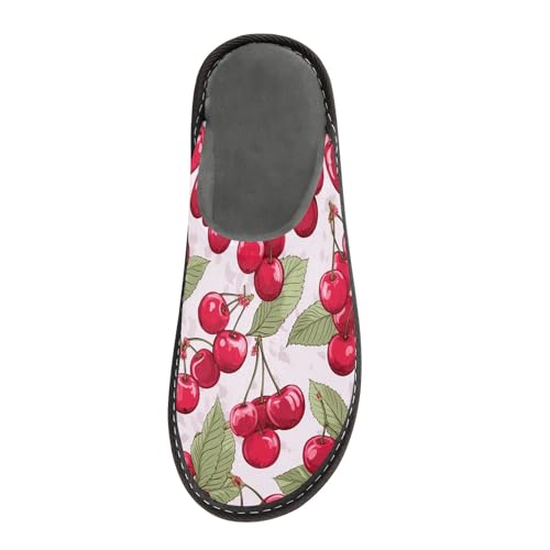 Pink Cherry Fuzzy Slippers Soft Home Bedroom Slippers for Women Men House Shoes3