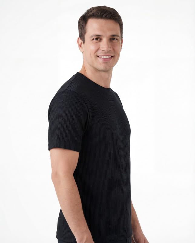 Image of Poly Cotton Frill Round Neck T-Shirt for Men | |