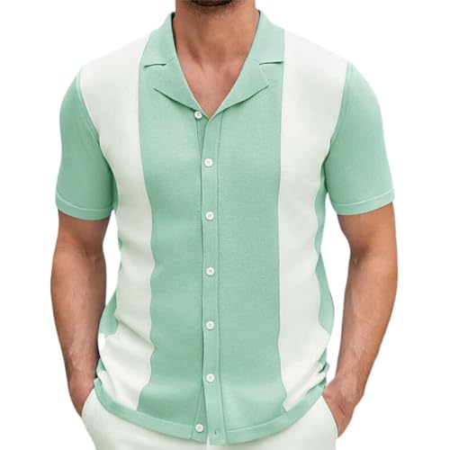 Generic - Polo rayé basique pour homme 2026 printemps été mode tricot revers rayé à manches courtes hauts en tricot Henley chemisier pour homme 2026 T-shirt de golf, Vert, L