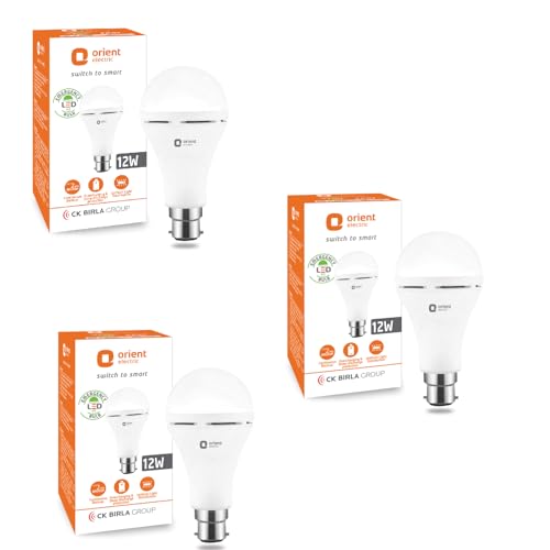 Image of Orient Electric 12W Rechargeable Emergency LED bulb| Inverter Bulb for home | Up to 4 kV surge protection| 6500K, Cool White, B22d base| Over charging Protection| Pack of 3