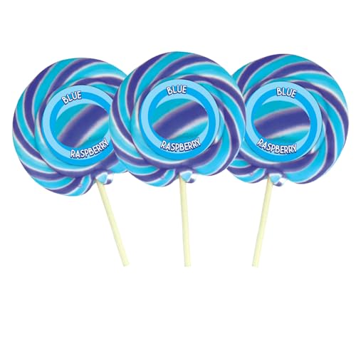Image of Variety Flavours Wheel Lollipops 75g – Traditional Bubblegum, Rainbow, Blue Raspberry, Berry Burst, Strawberry & Cream, Ice Cream & Candy Floss (10 x Lollies, Blue Raspberry)