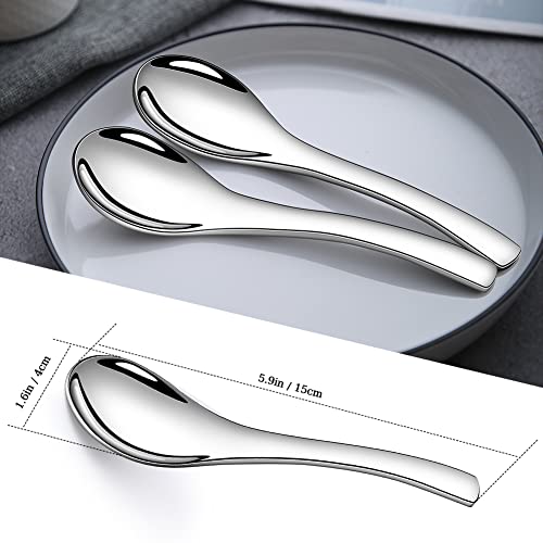 Soup Spoons, Aoosy Stainless Steel Korean Spoons, Asian Soup Spoons, 6.3 Inches Heavy Duty Asian Style Thick Short Handle Stainless Steel Ramen Spoons For Soup Cereals, Chinese Spoon Set Of 6 #TOP1