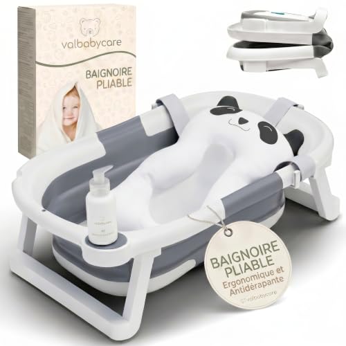 Baignoire Pliable Bébé Portable pour la Maison et les Voyages + Coussin Antidérapant Design...