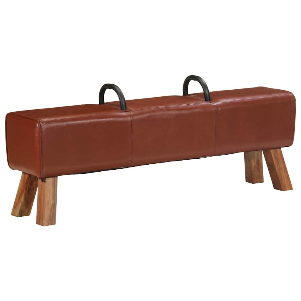 vidaXL Vintage Turnbock Bank mit Griffen Sitzbank Lederbank Flurbank Polsterbank Kult Schulsport Echtes Ziegenleder Braun 135x25x55cm
