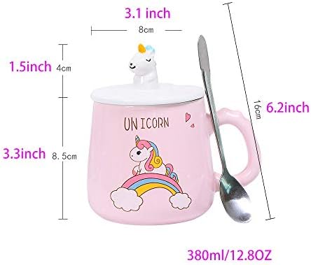 Cute Unicorn Ceramic Mug,Coffee Cup with Lovely 3D Unicorn lid Stainless Steel Spoon,Novelty Cartoon Morning Cup Tea Milk Christmas Mugs for Girls Children Office
